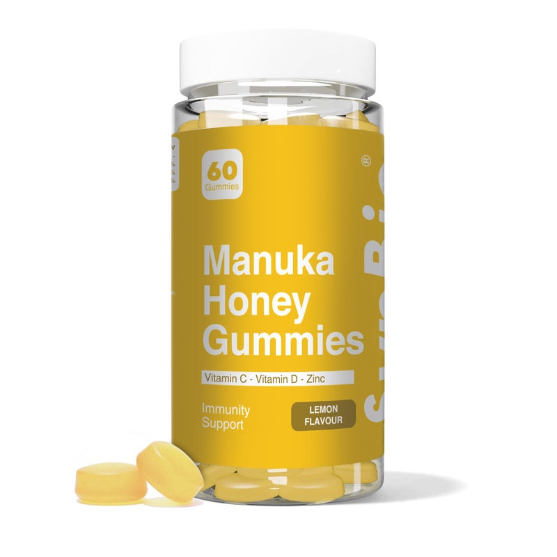 SynBio Manuka Honey Gummies | with Vitamin C, D & Zinc â€“ Immune Support & Soothing Formula | Gelatin Free, Vegetarian, Halal & Kosher | 60 Lemon Flavour Gummies